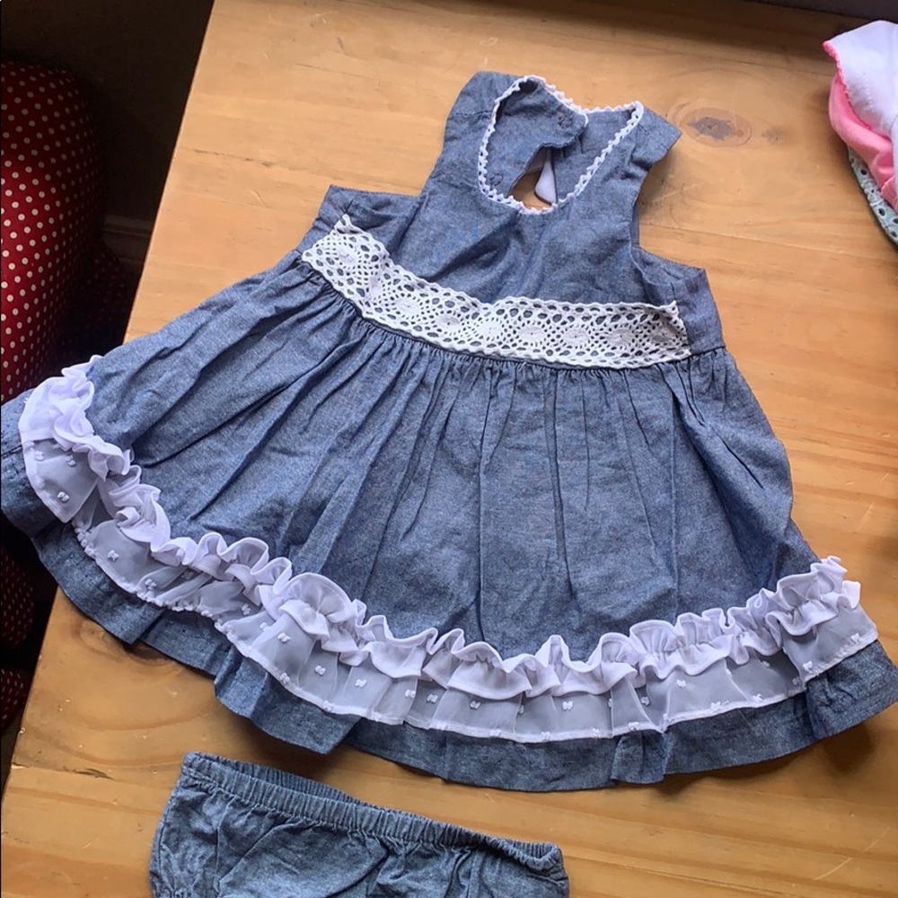 3-6 Month denim and white dress!! Beautiful
